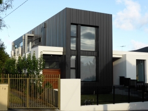 Charcoal Black Aluminium Standing Seam and Slate Grey EL Zinc Interlocking Cladding